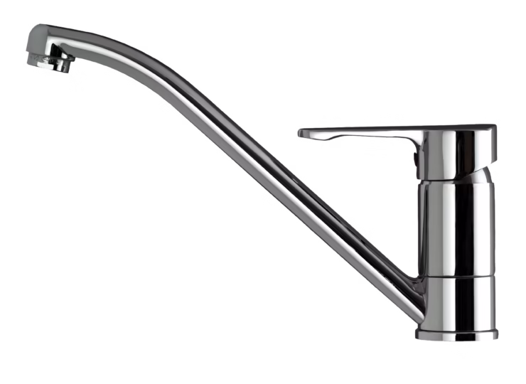 Grifo de cocina monomando con caño bajo giratorio y aireador anti-calcáreo