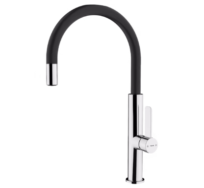 Grifo de cocina monomando con caño giratorio y aireador anti-calcáreo. Negro