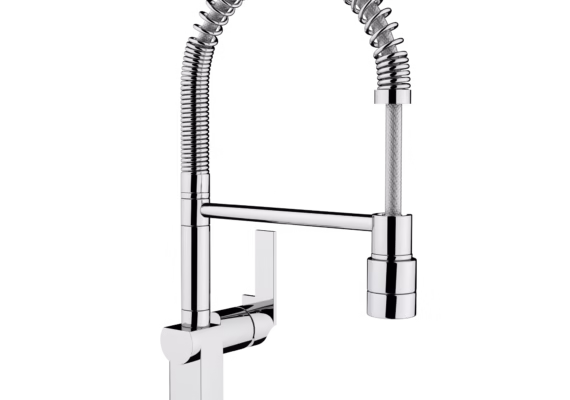 Grifo de cocina monomando profesional con caño giratorio y flexible