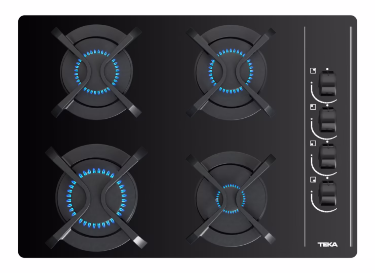 Placa cristal gas de 60 cm con mandos frontales ergonómicos de gas natural