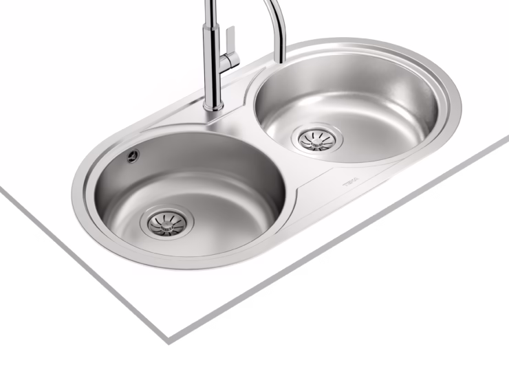 Fregadero circular encastrado con cubetas de Ø39 cm