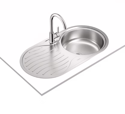 Fregadero circular izquierda y encastrado con cubeta de Ø36 cm y escurridor
