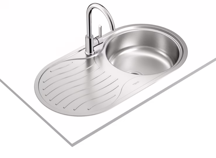 Fregadero circular izquierda y encastrado con cubeta de Ø36 cm y escurridor