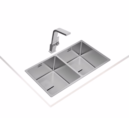 Fregadero con cubetas de 34 cm y triple posibilidad de instalación