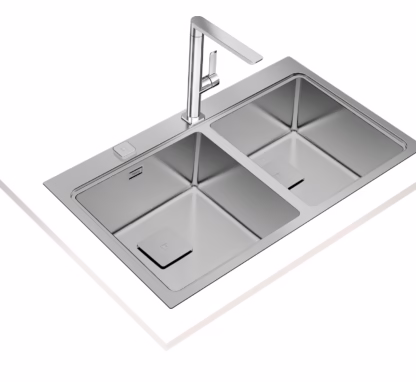 Fregadero encastrado de 86 cm con dos cubetas y SilentSmart