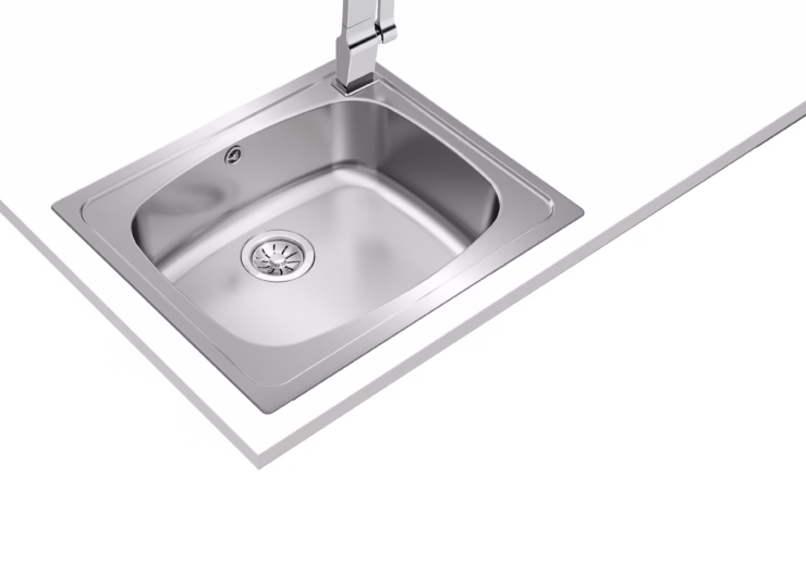 Fregadero encastrado de acero inoxidable con cubeta de 50 cm