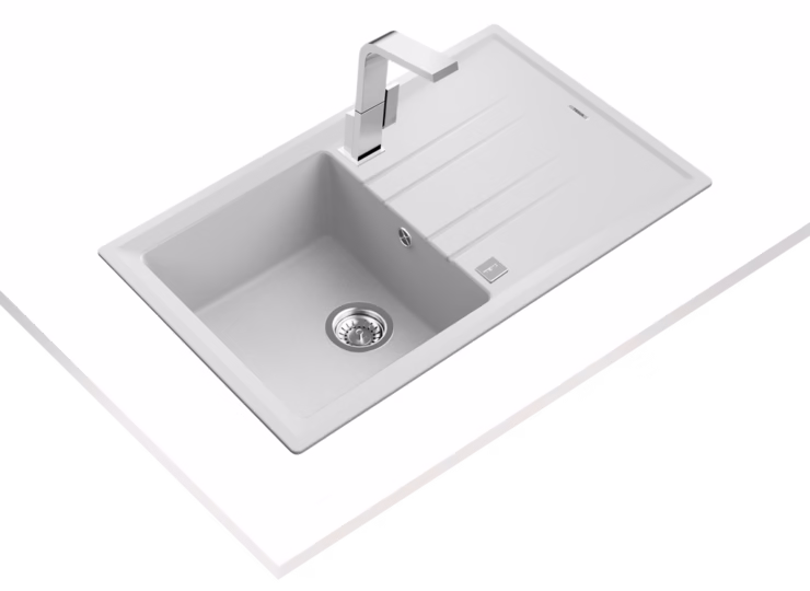 Fregadero encastrado y reversible de granito con cubeta de 38 cm y escurridor
