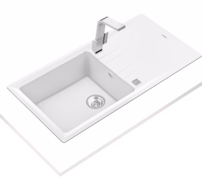 Fregadero encastrado y reversible de granito con cubeta de 48 cm y escurridor