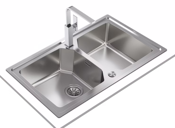 Fregadero enrasado o de sobre encimera con cubeta de acero inoxidable con SilentSmart