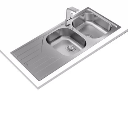 Fregadero reversible encastrado de acero inoxidable con cubetas de 34 cm
