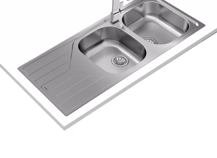 Fregadero reversible encastrado de acero inoxidable con cubetas de 34 cm