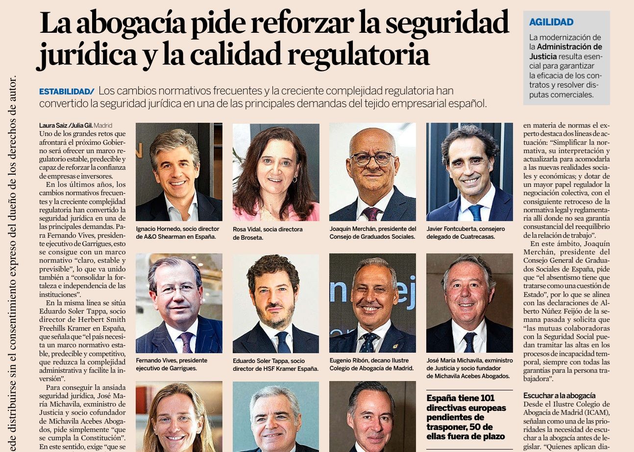 La abogacía pide reforzar la seguridad jurídica y la calidad regulatoria