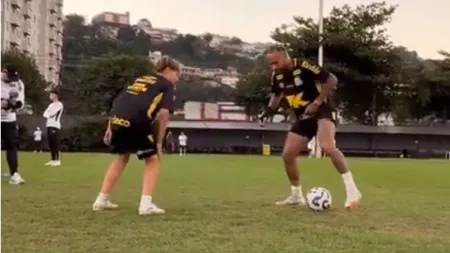 Neymar Diverte-se com o Filho Davi Lucca no Treino e Faz-lhe uma Pequena Travessura