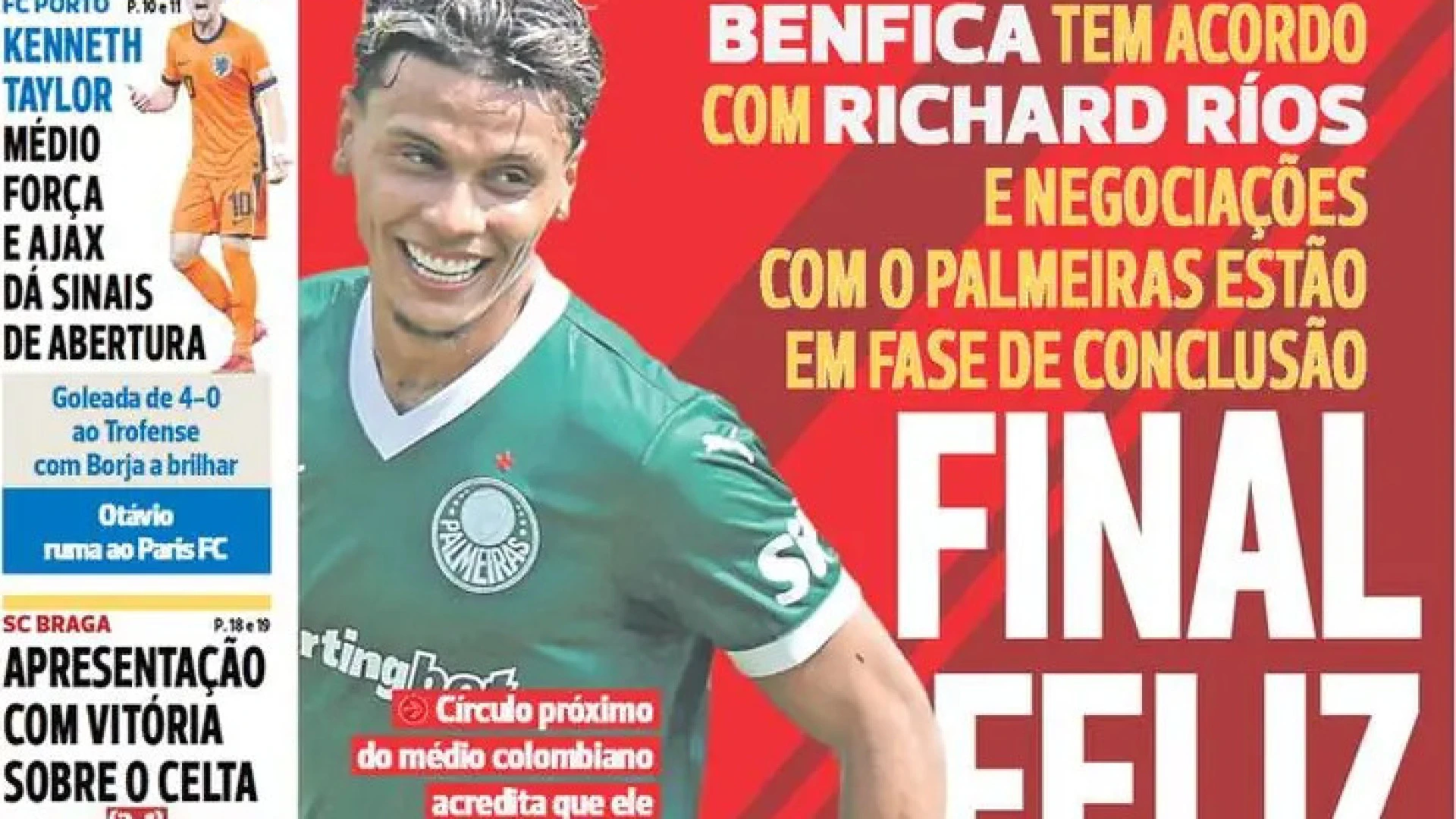 Benfica assegura Richard Ríos e Vítor Pereira ambiciona mais melhorias