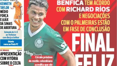 Benfica assegura Richard Ríos e Vítor Pereira ambiciona mais melhorias