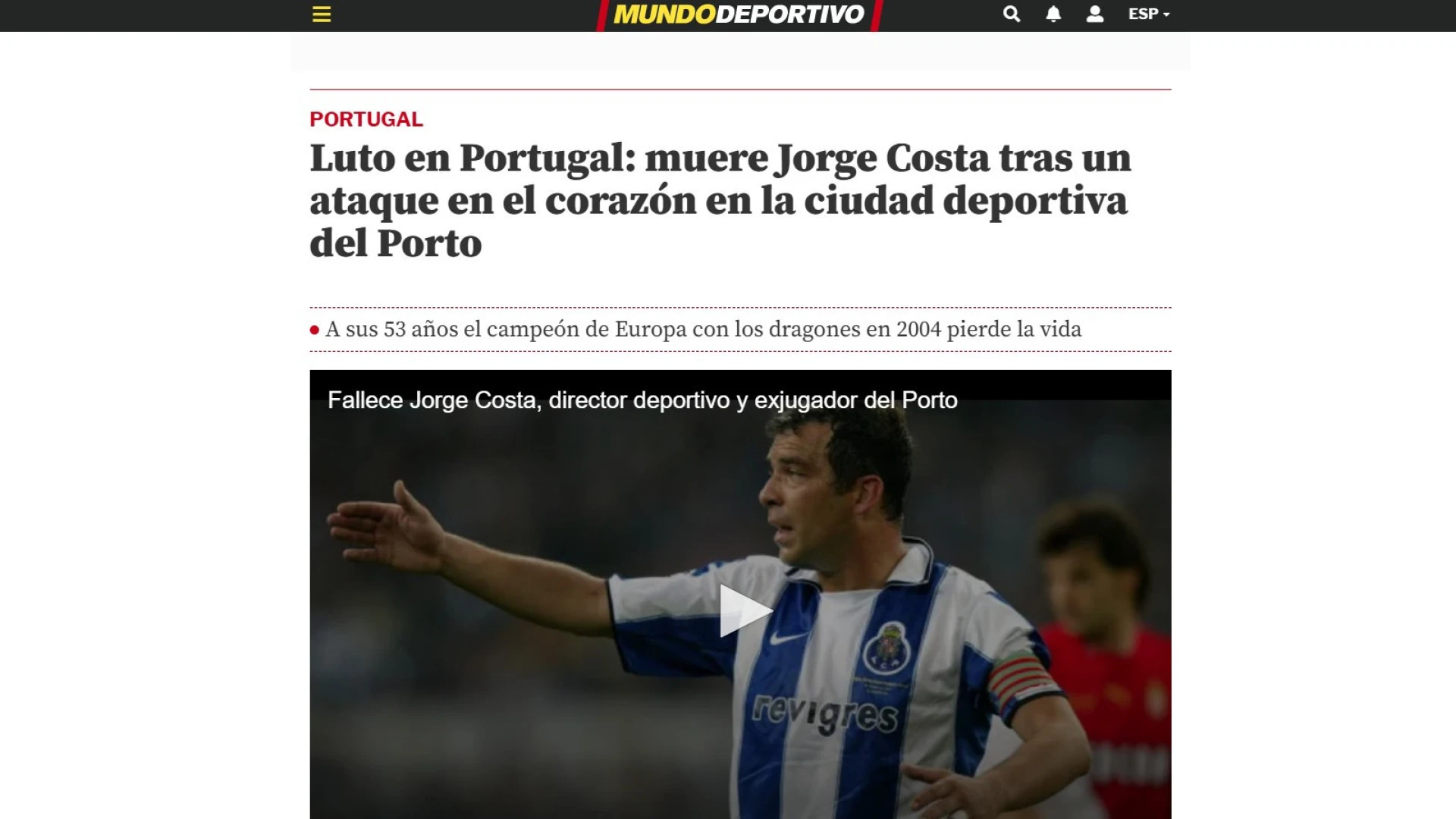 Luto no Futebol: Jorge Costa Deixa um Legado Imortal