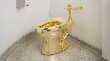 Uma sanita de ouro que desafia o valor artístico será leiloada por dez milhões